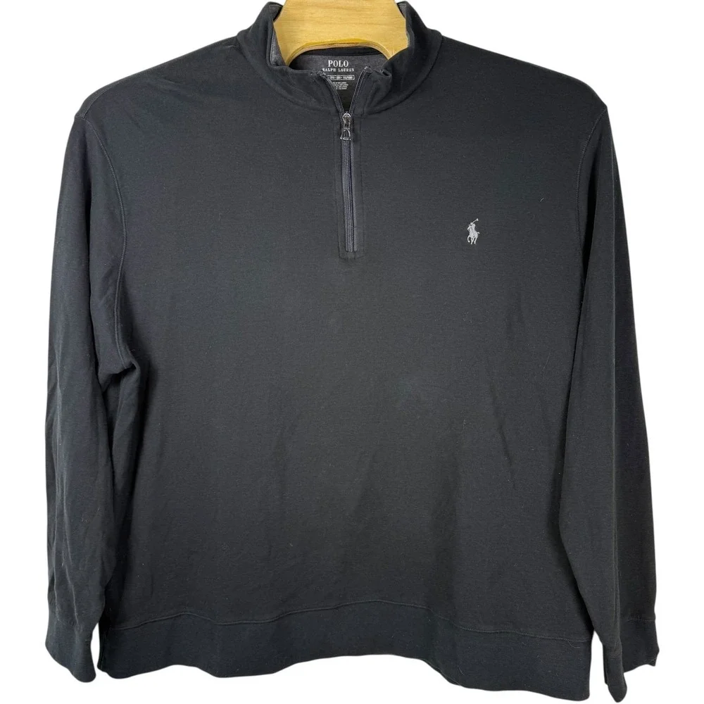 Polo Ralph Lauren Pullover Mens 2XB Black Long Sleeve Quarter Zip Cotton Shirt
